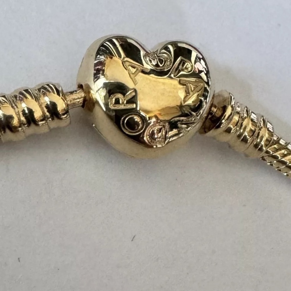 Authentic Pandora 14K Gold Moments Heart Clasp Snake Chain Bracelet 6.9 In - Picture 7 of 9